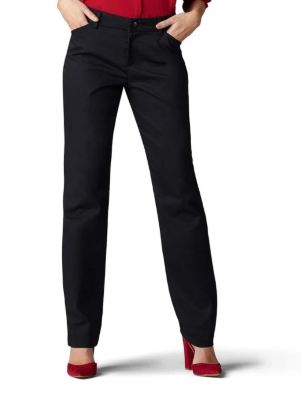 Lee Straight Leg Mid Rise Women’s 10 Long Black Slim Dress Pants